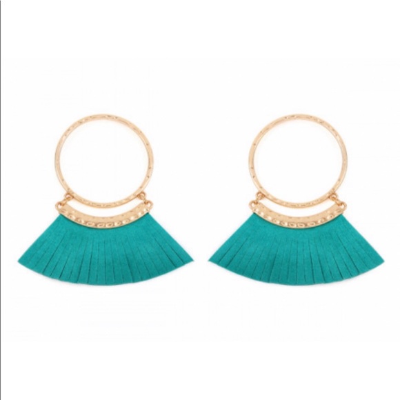 Riah Fashion Jewelry - NWT Turquoise Faux Leather Fringe Earrings
